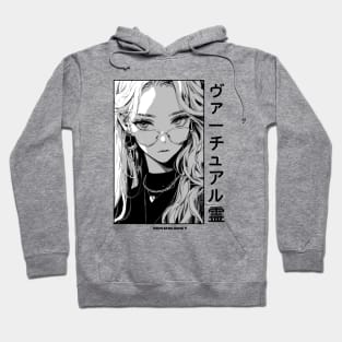 Stylish Japanese Girl Anime Black and White Manga Aesthetic Streetwear Hoodie